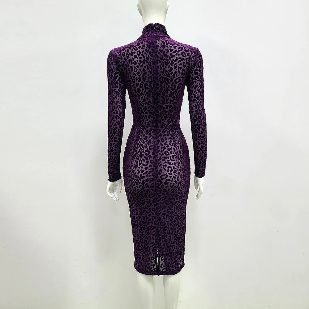 Leopard Velvet Bodycon Midi Dress - Kelly Obi New York