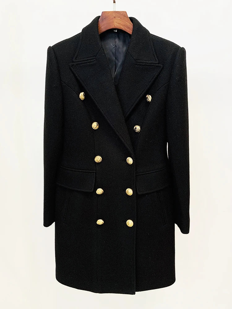 Lion Buttons Double-Breasted Slim Coat - Kelly Obi New York