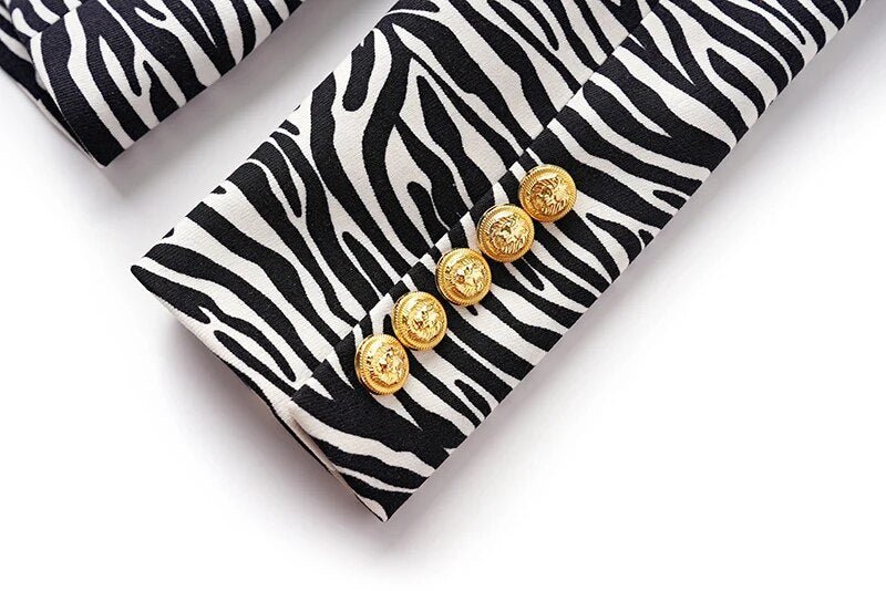 Lion Head Buttons Zebra Blazer - Kelly Obi New York