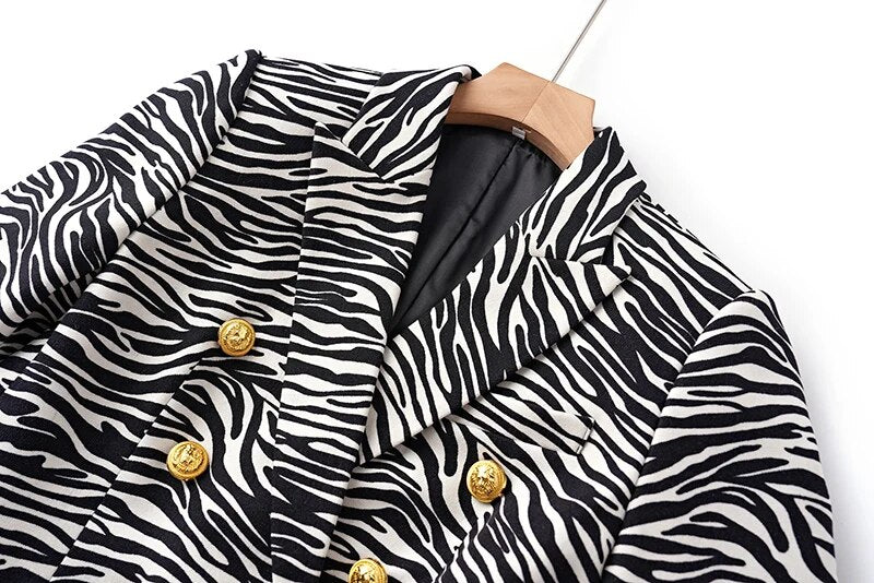 Lion Head Buttons Zebra Blazer - Kelly Obi New York