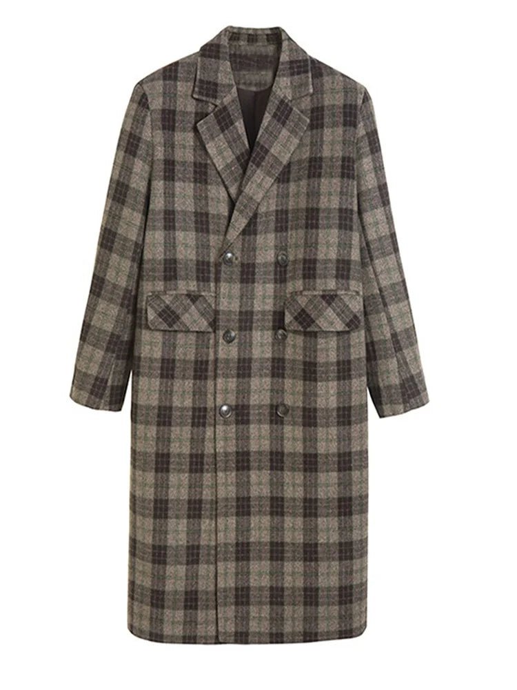 Loose Fit Double-Breasted Plaid Coat - Kelly Obi New York