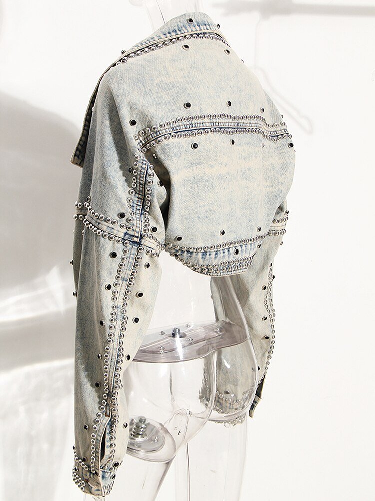 Loose Fit Studded Denim Jacket - Kelly Obi New York