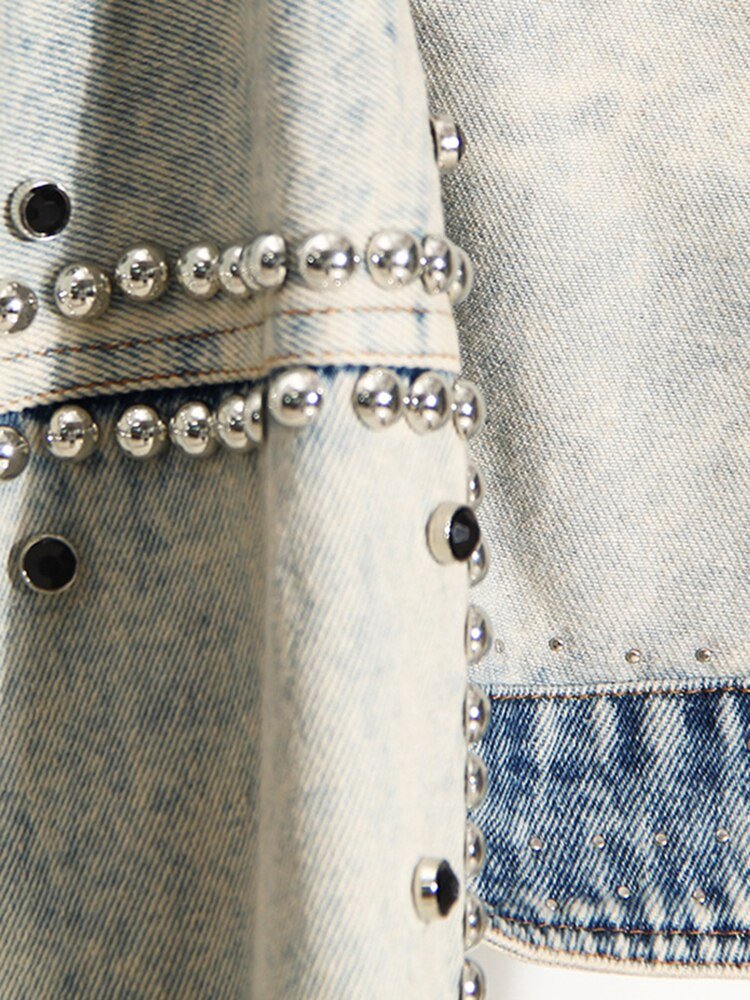 Loose Fit Studded Denim Jacket - Kelly Obi New York