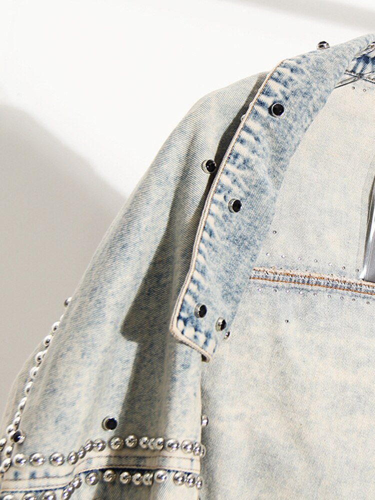 Loose Fit Studded Denim Jacket - Kelly Obi New York