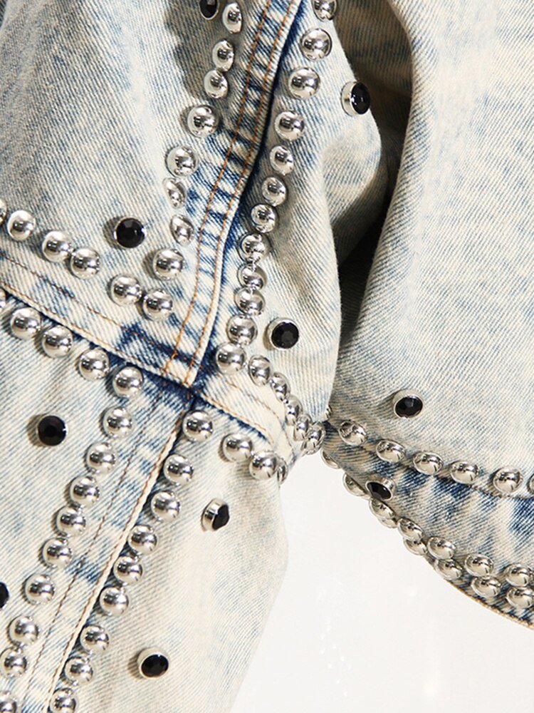 Loose Fit Studded Denim Jacket - Kelly Obi New York