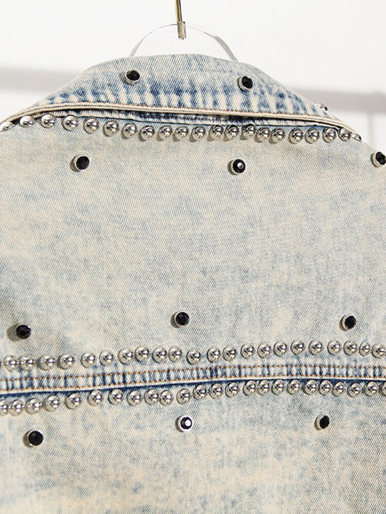 Loose Fit Studded Denim Jacket - Kelly Obi New York