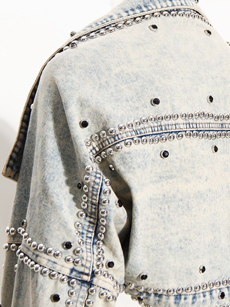 Loose Fit Studded Denim Jacket - Kelly Obi New York