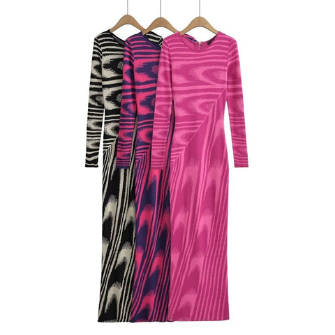 Marbled Jacquard Knitted Long Dress - Kelly Obi New York