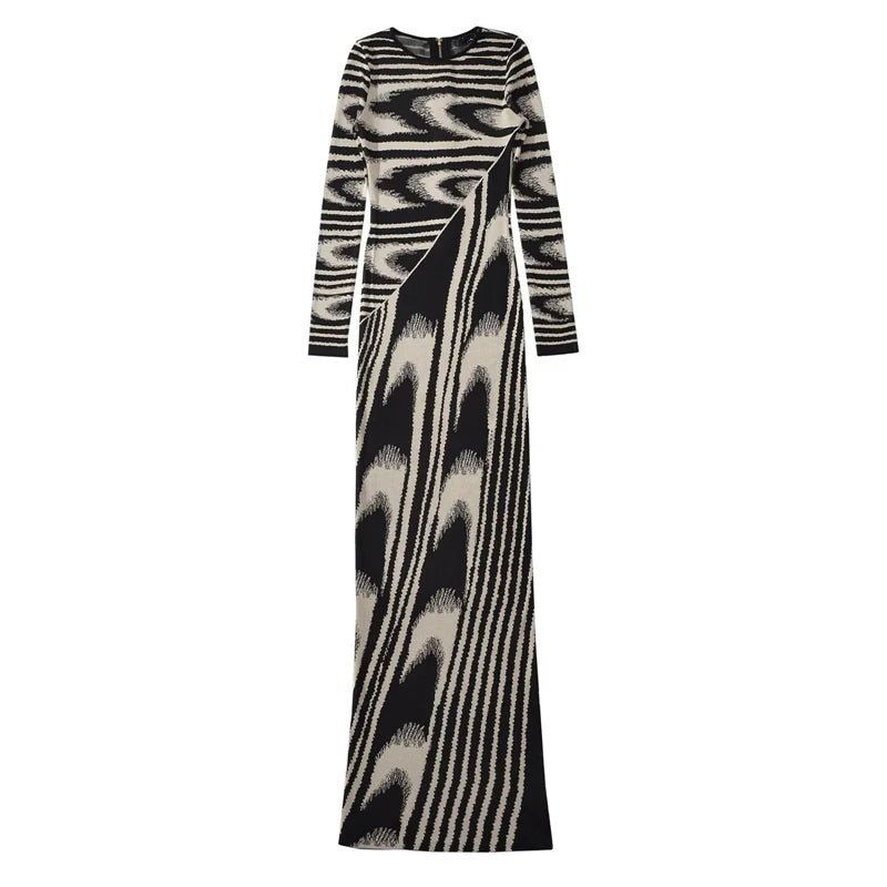 Marbled Jacquard Knitted Long Dress - Kelly Obi New York