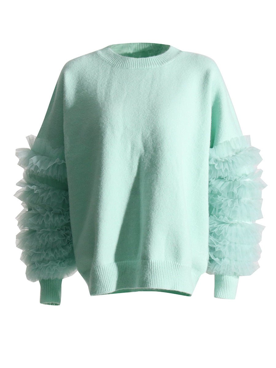 Mesh Ruffled Sleeves Knit Sweater - Kelly Obi New York