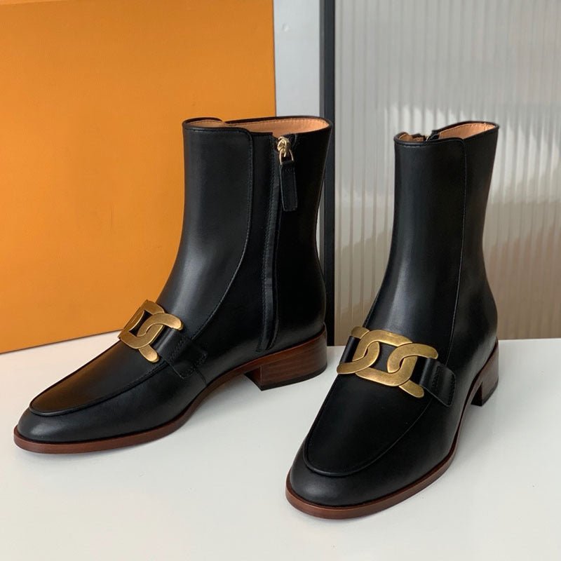 Metal Buckle Leather Women's Boots - Kelly Obi New York