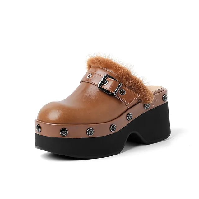 Metal Buckle Rivets Platform Mule - Kelly Obi New York