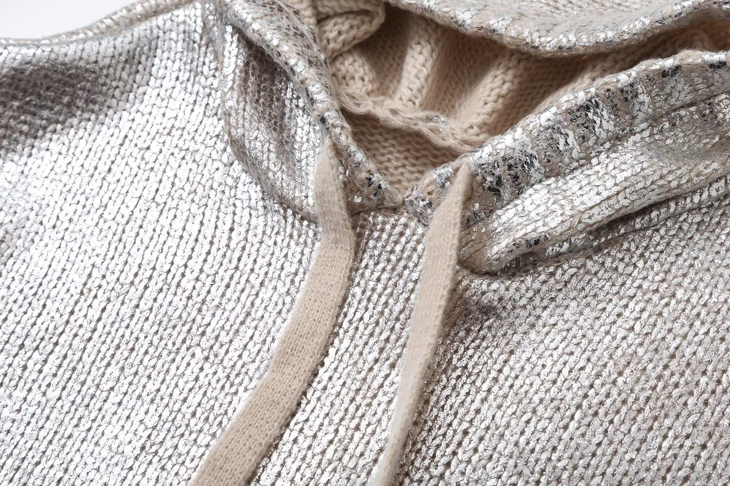 Metallic Ribbed Hooded Knit Sweater - Kelly Obi New York
