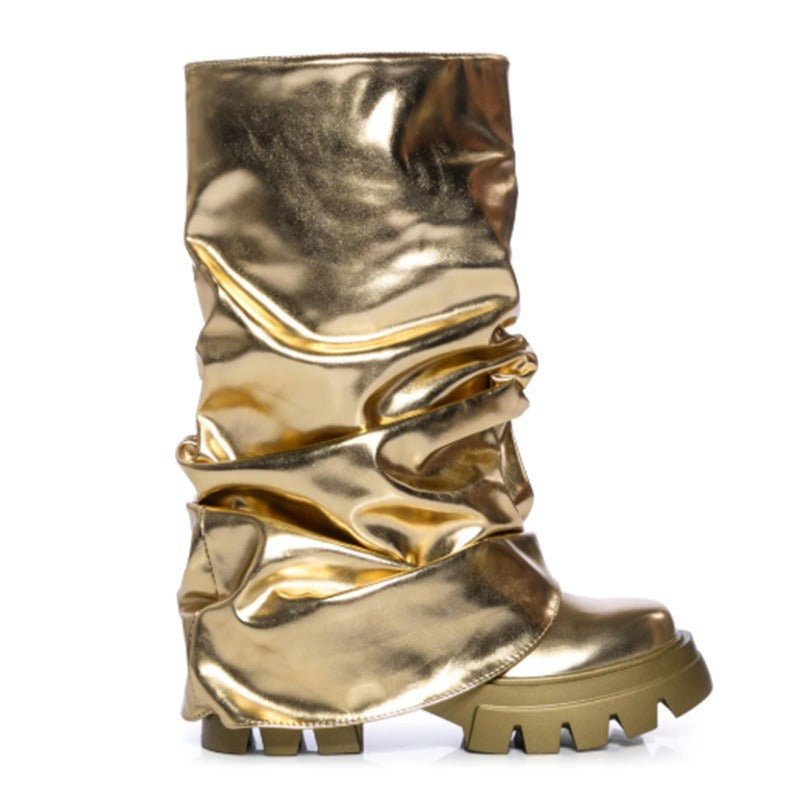 Metallic Slip On Pleated Boots - Kelly Obi New York