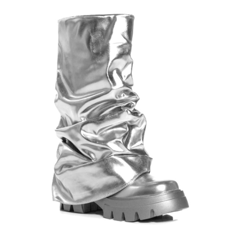 Metallic Slip On Pleated Boots - Kelly Obi New York