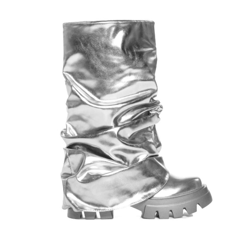 Metallic Slip On Pleated Boots - Kelly Obi New York