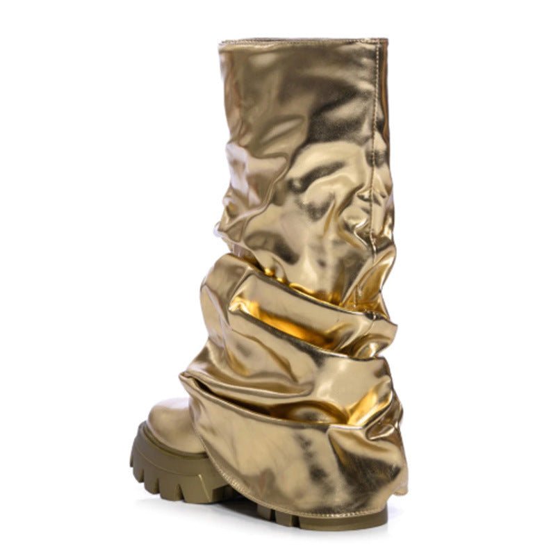 Metallic Slip On Pleated Boots - Kelly Obi New York