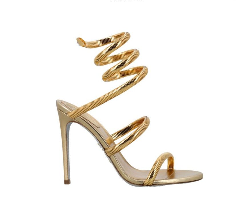 Metallic Winding Snake Stiletto Sandals - Kelly Obi New York