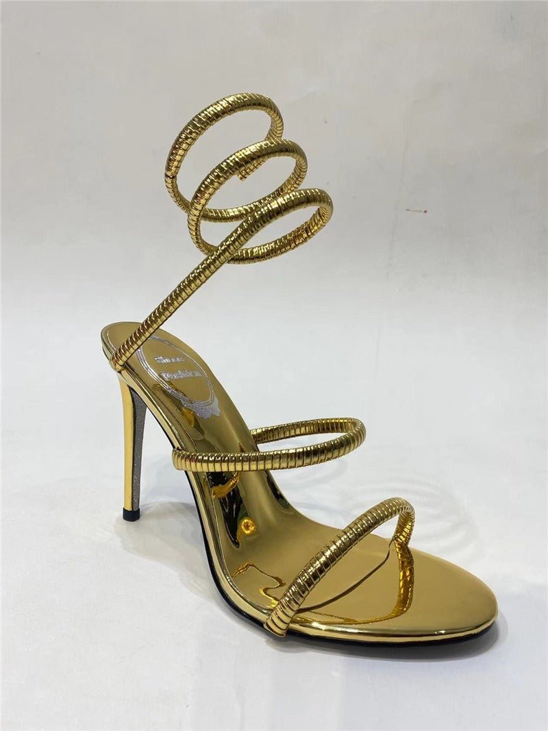 Metallic Winding Snake Stiletto Sandals - Kelly Obi New York