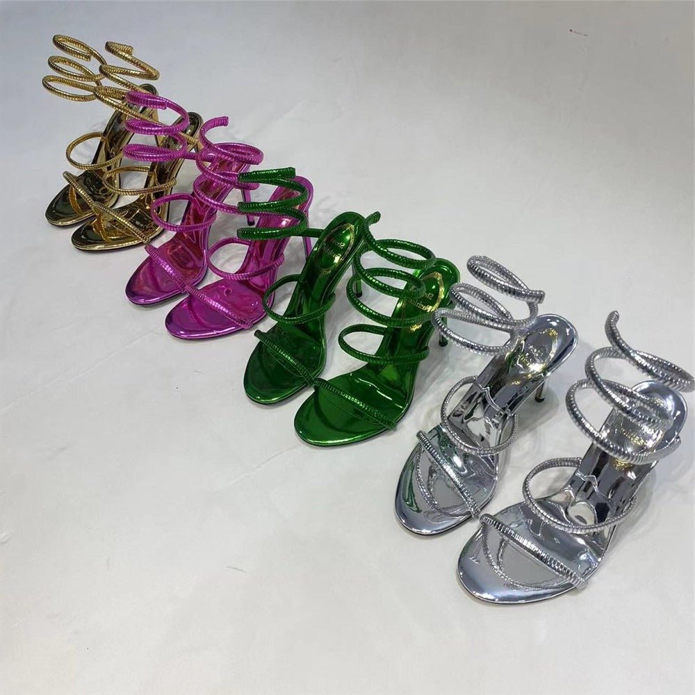 Metallic Winding Snake Stiletto Sandals - Kelly Obi New York