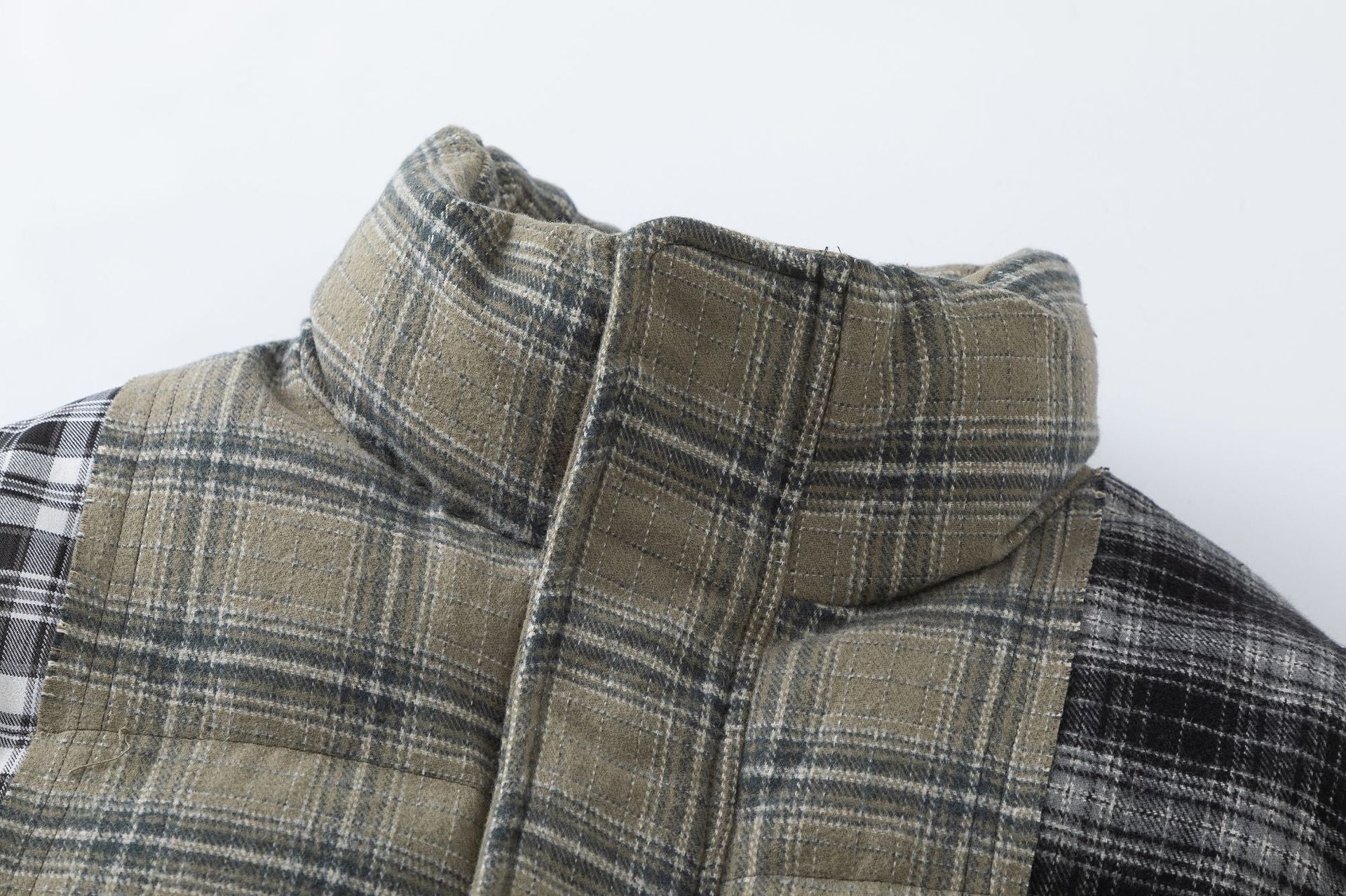 Mixed Plaid Turtleneck Padded Jacket - Kelly Obi New York