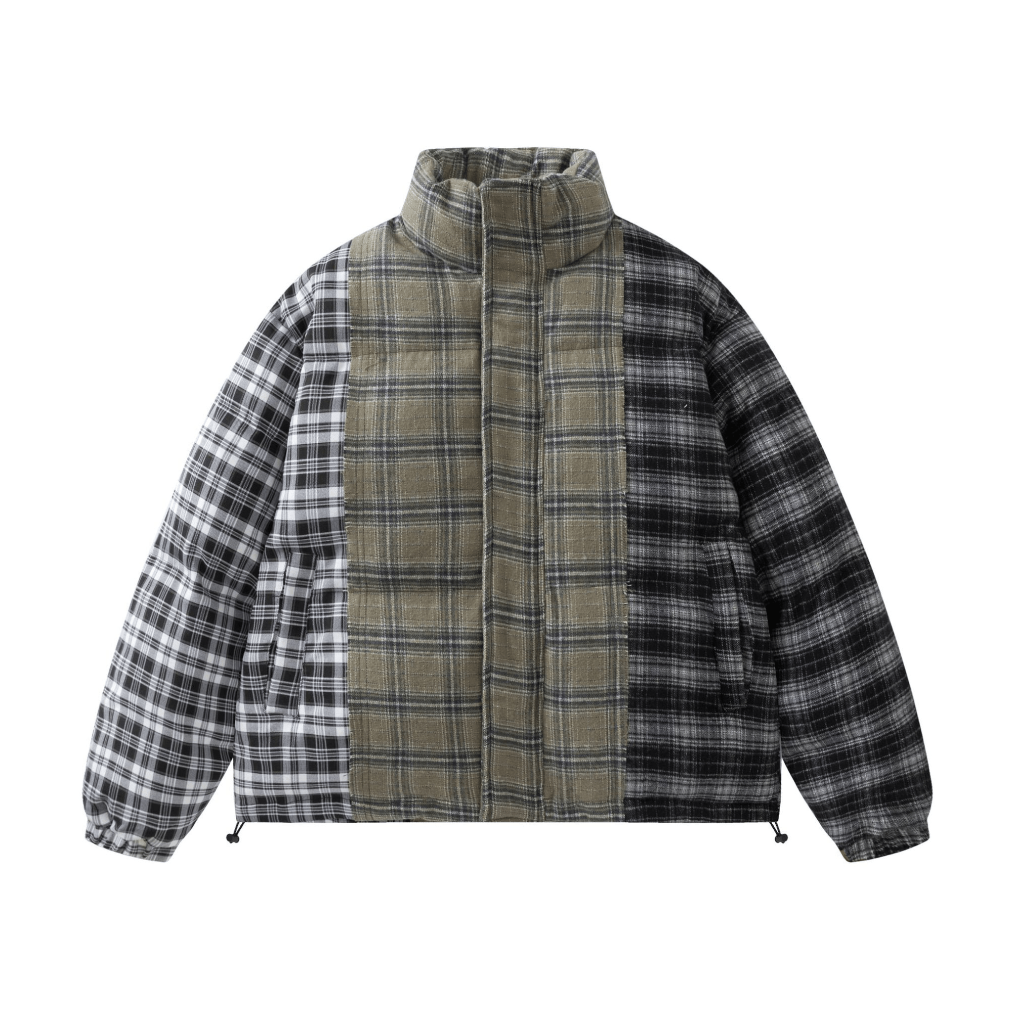 Mixed Plaid Turtleneck Padded Jacket - Kelly Obi New York