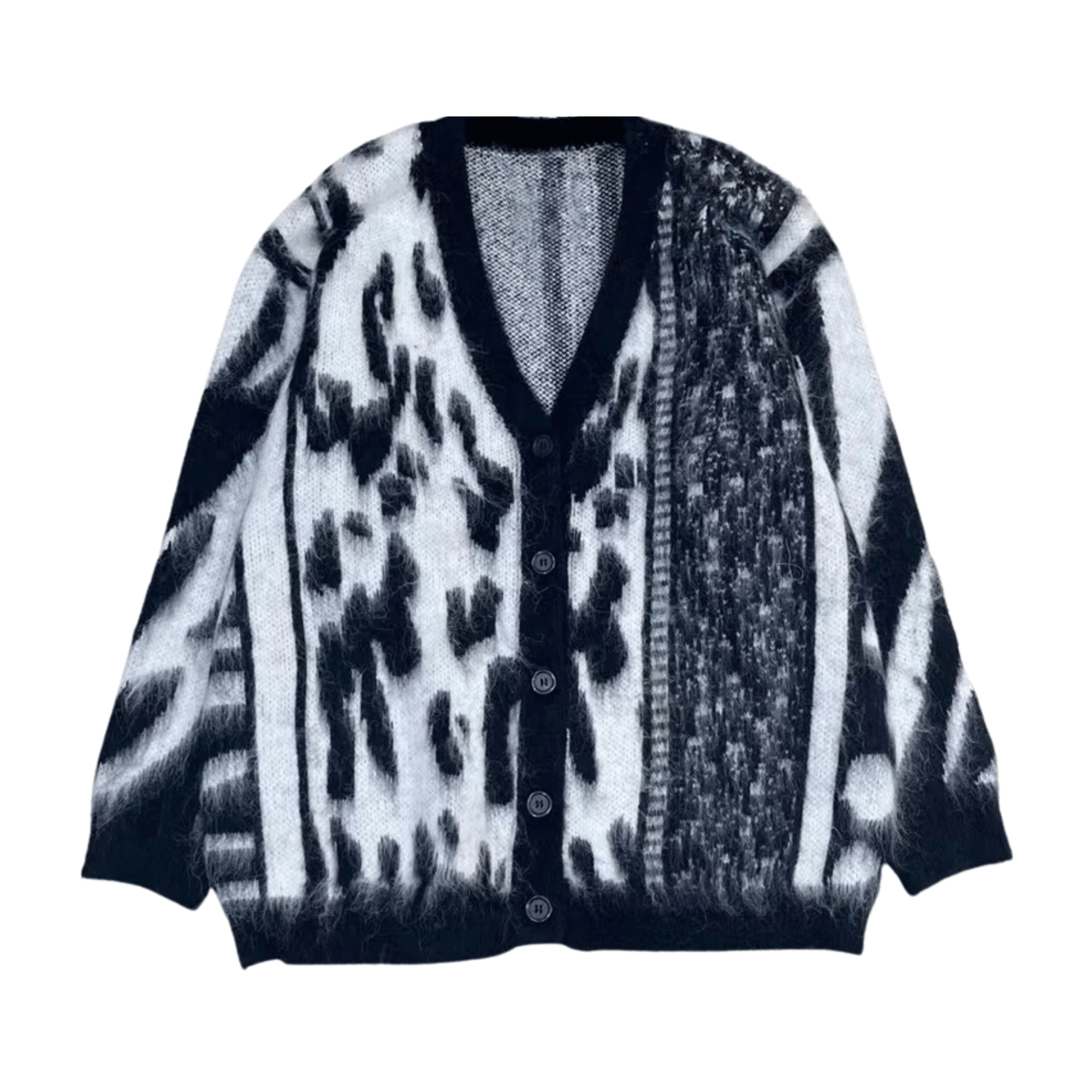 Multi-Pattern Wool Cardigan - Kelly Obi New York