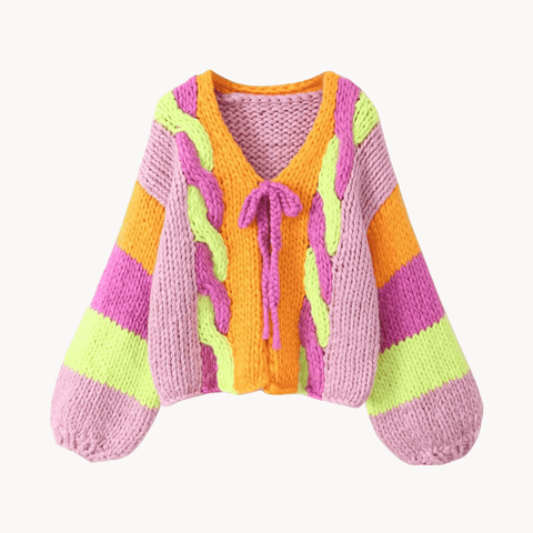 Multicolor Lace-Up Knitted Jacket - Kelly Obi New York