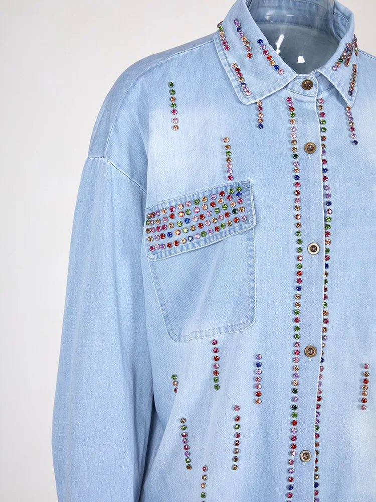 Multicolor Rhinestones Denim Shirt - Kelly Obi New York