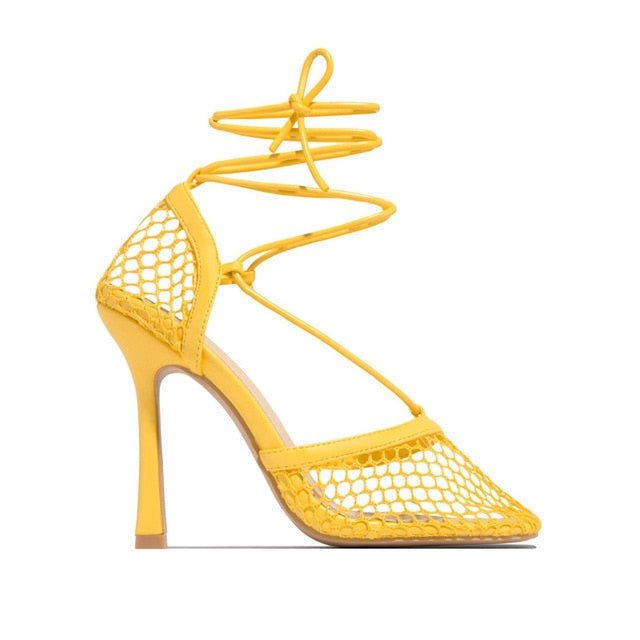 Netted Tie Up Heels - Kelly Obi New York