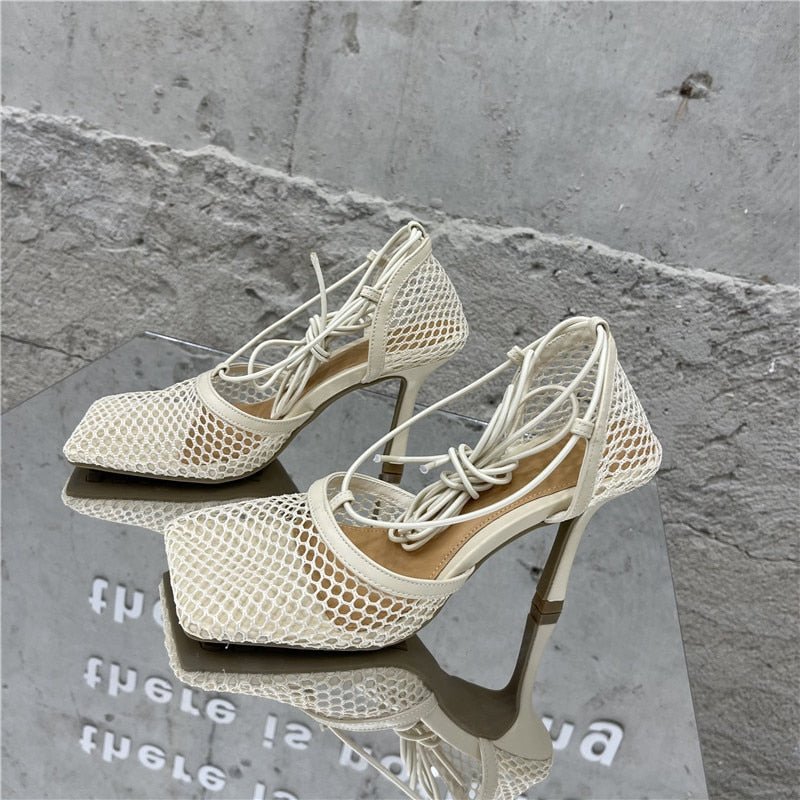 Netted Tie Up Heels - Kelly Obi New York