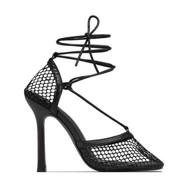 Netted Tie Up Heels - Kelly Obi New York