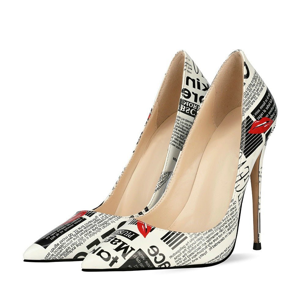 Newspaper Print Stiletto Pumps - Kelly Obi New York