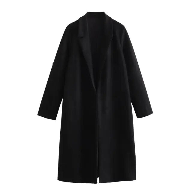 Notched Lapel Open Long Overcoat - Kelly Obi New York