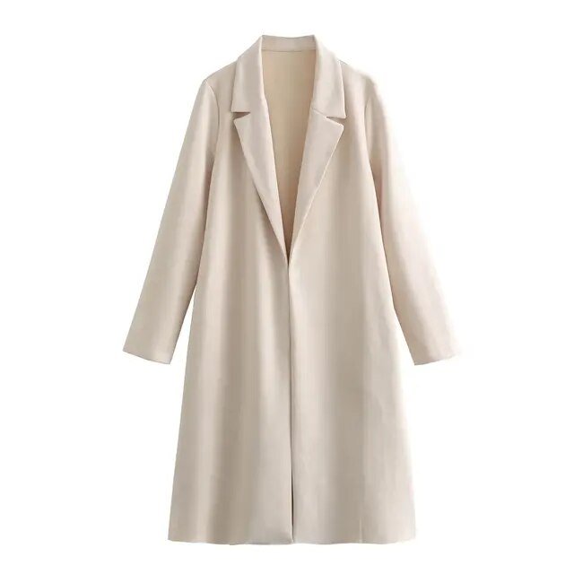 Notched Lapel Open Long Overcoat - Kelly Obi New York