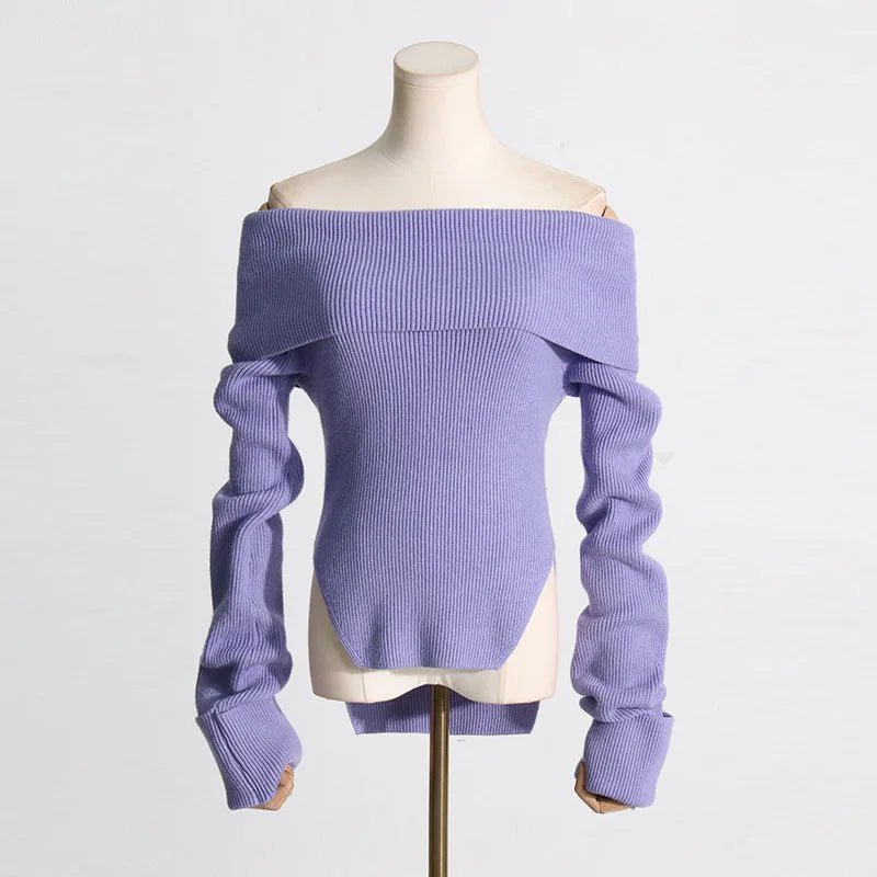 Off Shoulder Knit Cropped Sweater - Kelly Obi New York