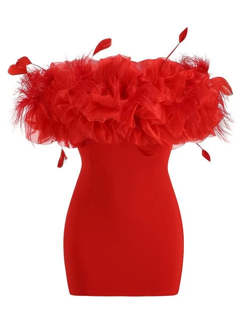 Off-Shoulder Puffy Ruffle Mini Dress - Kelly Obi New York