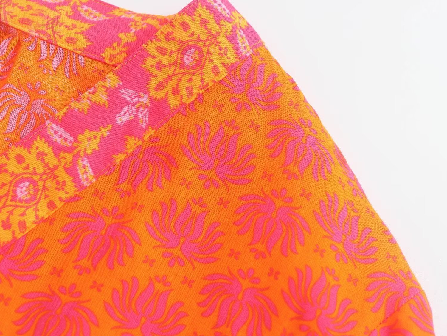 Orange Contrast Geometric Print Dress - Kelly Obi New York