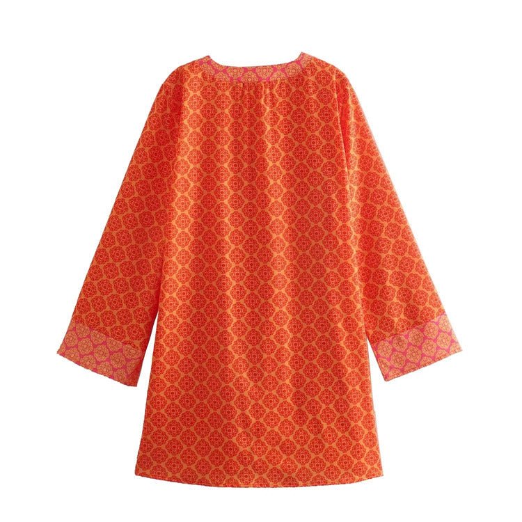 Orange Contrast Geometric Print Dress - Kelly Obi New York