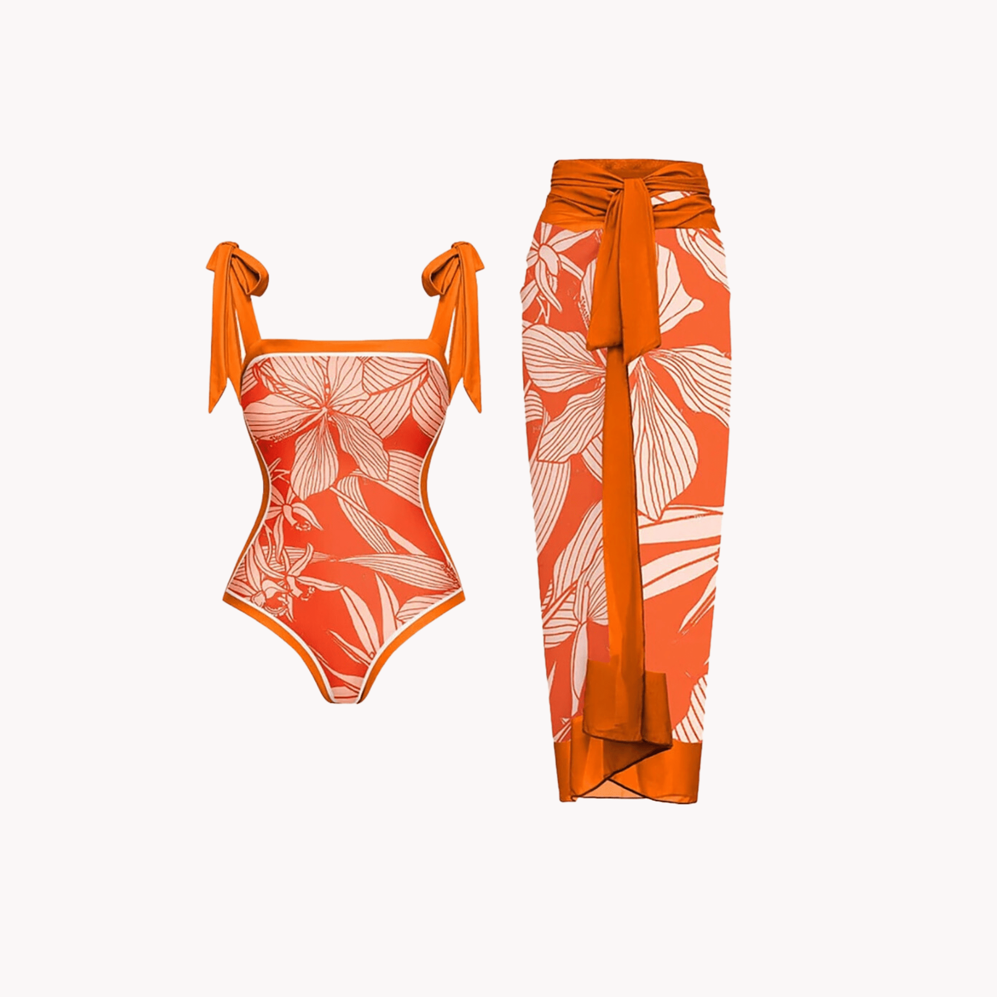 Orange Hibiscus Swimwear Set - Kelly Obi New York