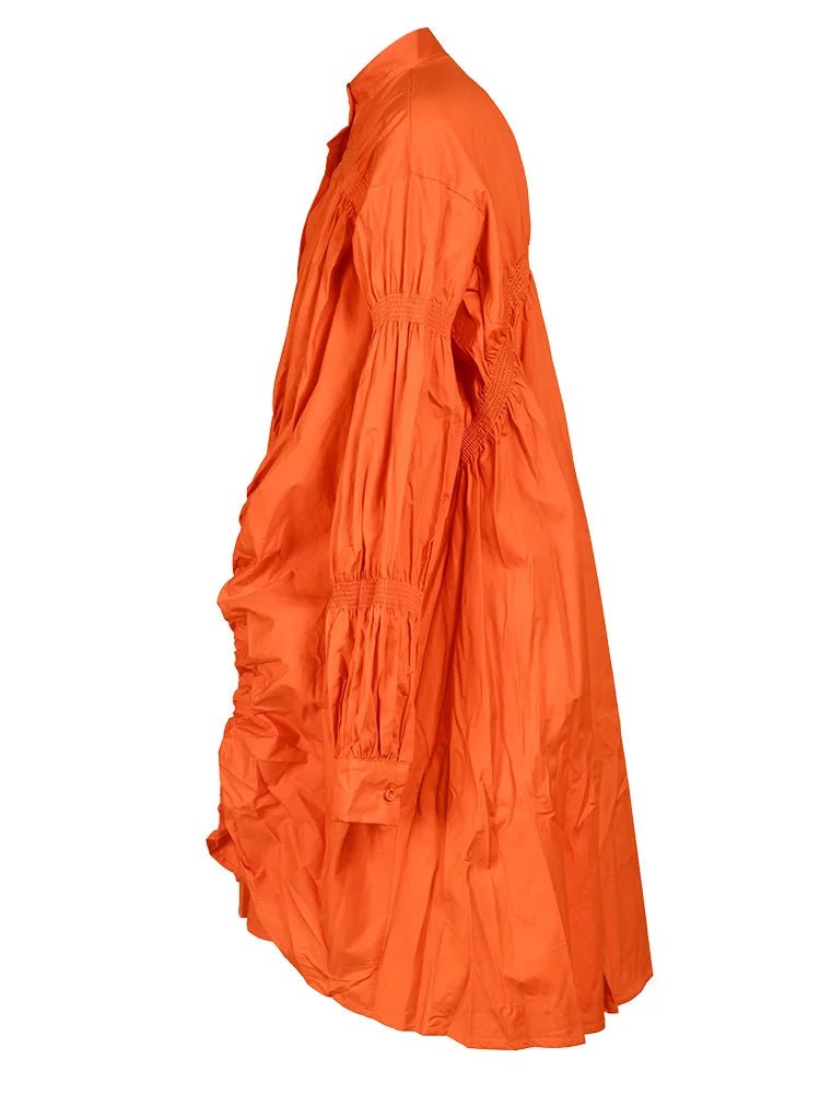 Orange Stand Collar Ruched Dress - Kelly Obi New York