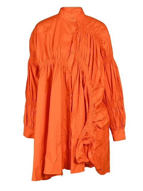 Orange Stand Collar Ruched Dress - Kelly Obi New York