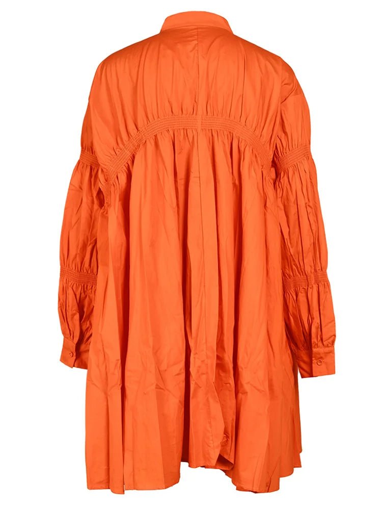 Orange Stand Collar Ruched Dress - Kelly Obi New York