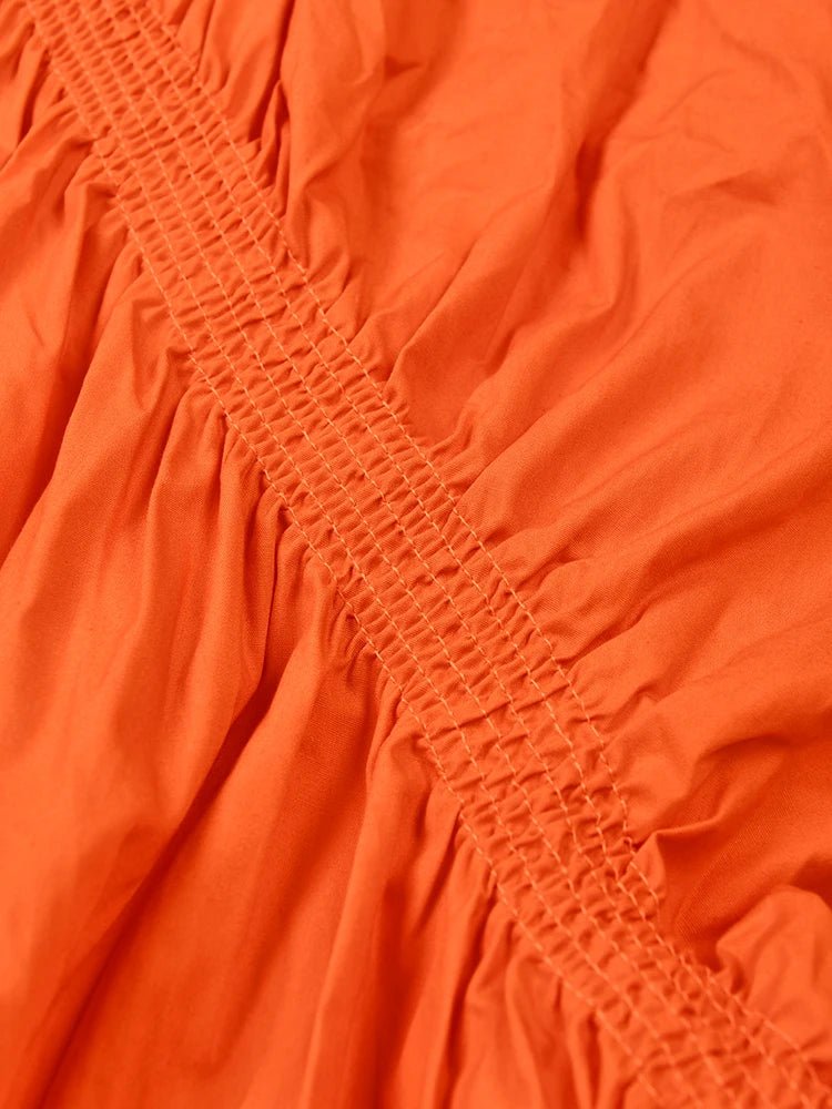 Orange Stand Collar Ruched Dress - Kelly Obi New York