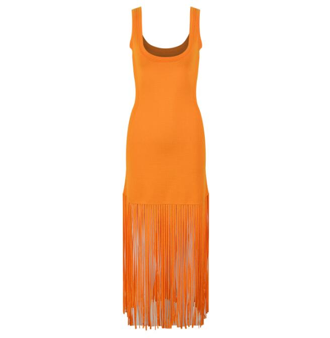 Orange Tassel Knit Dress - Kelly Obi New York