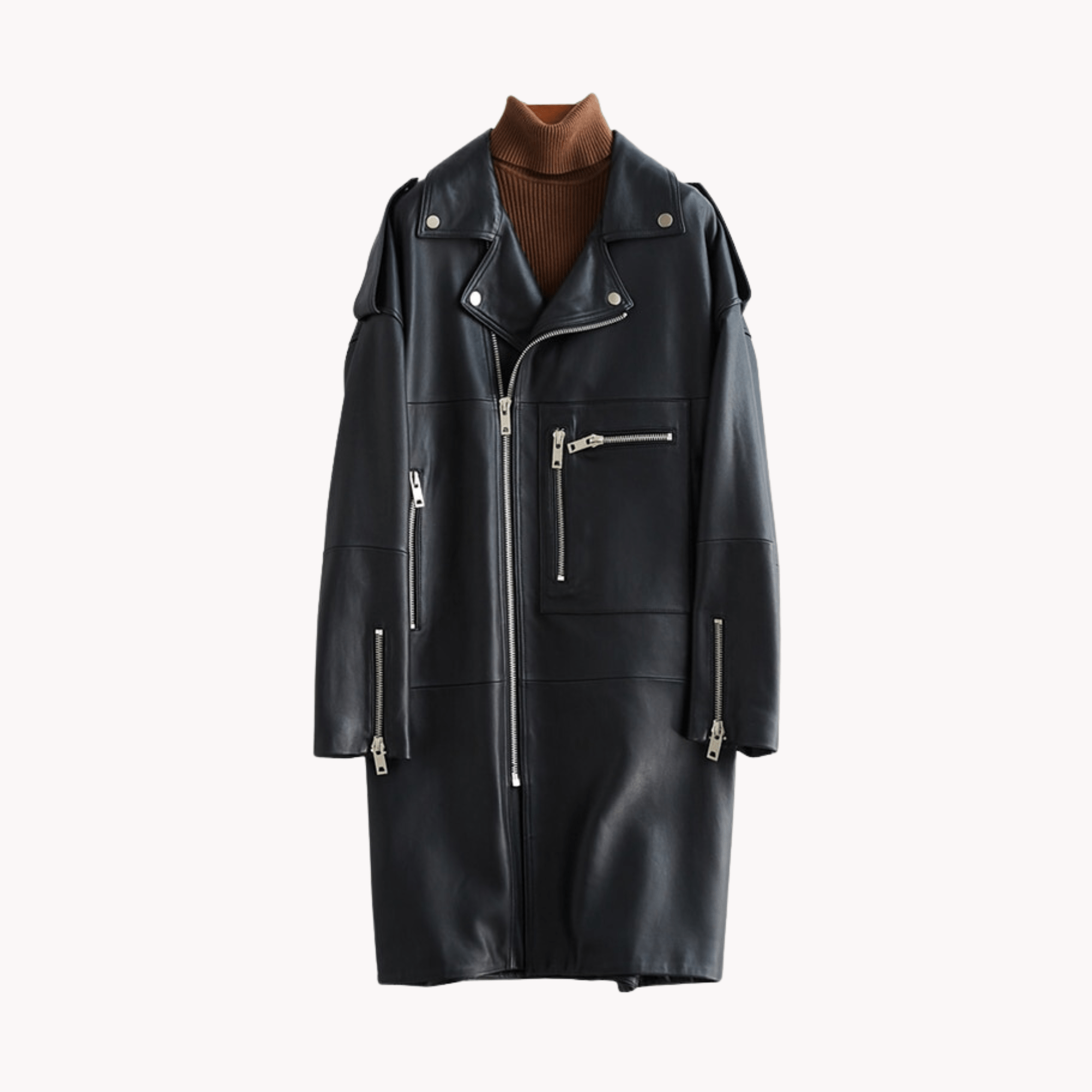 Oversized Faux Leather Long Coat - Kelly Obi New York