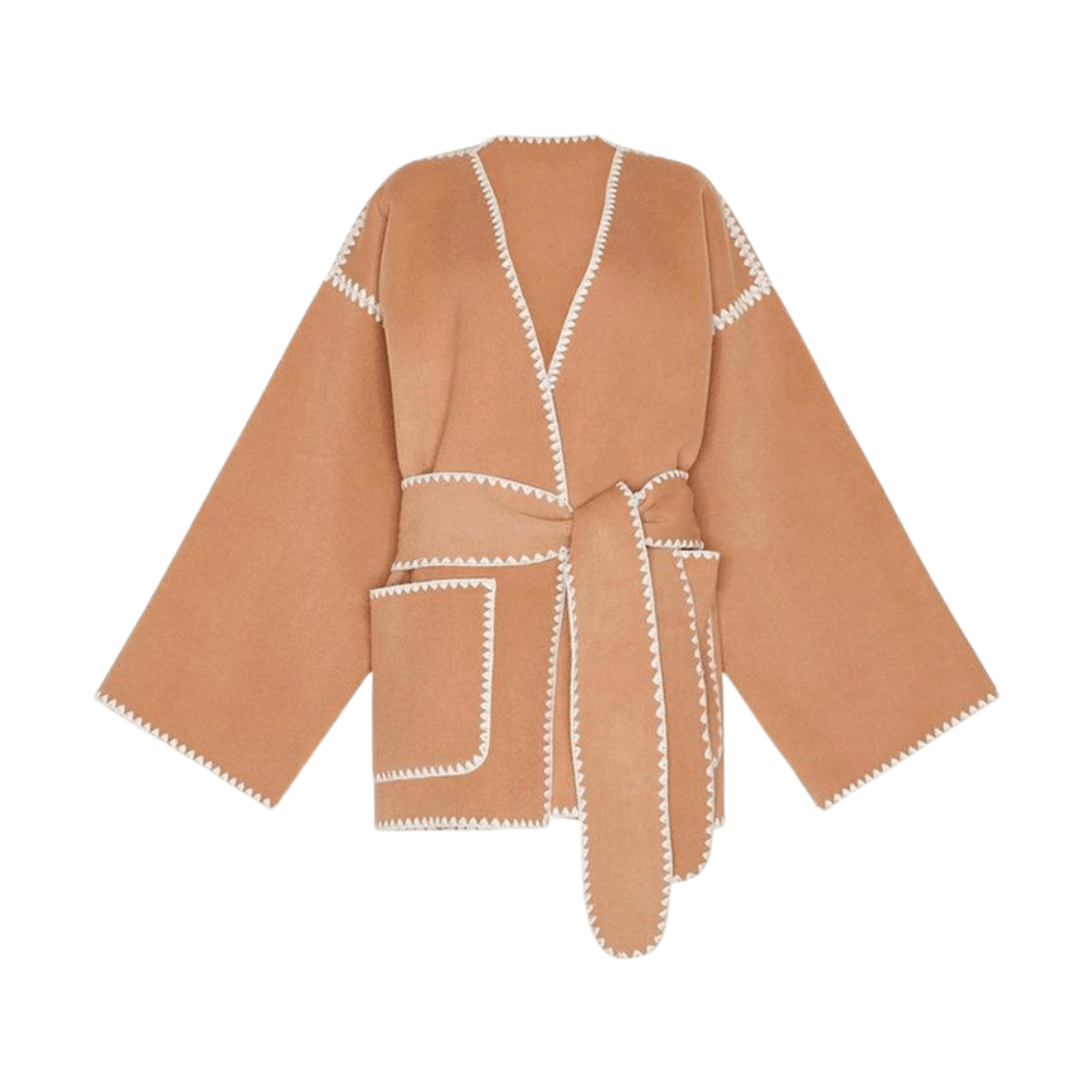 Overstitched Belted Kimono Style Jacket - Kelly Obi New York