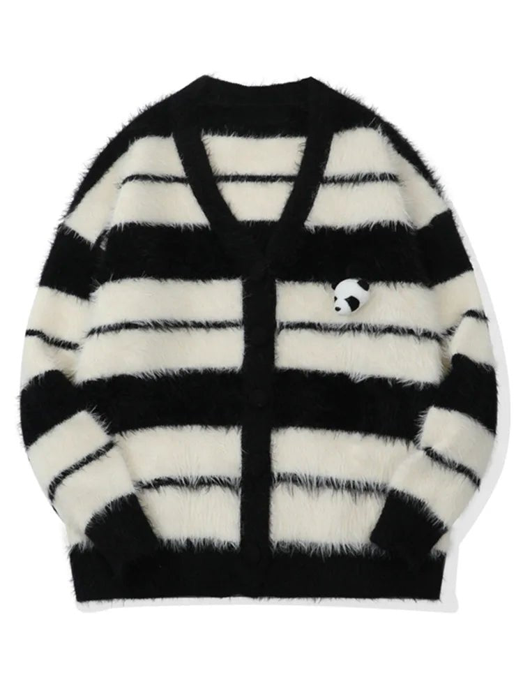 Panda Applique Striped Knit Sweater - Kelly Obi New York