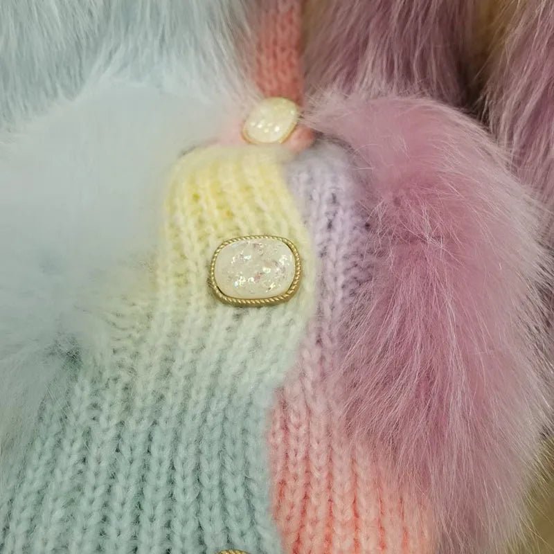 Pastels Fox Fur Knitted Jacket - Kelly Obi New York