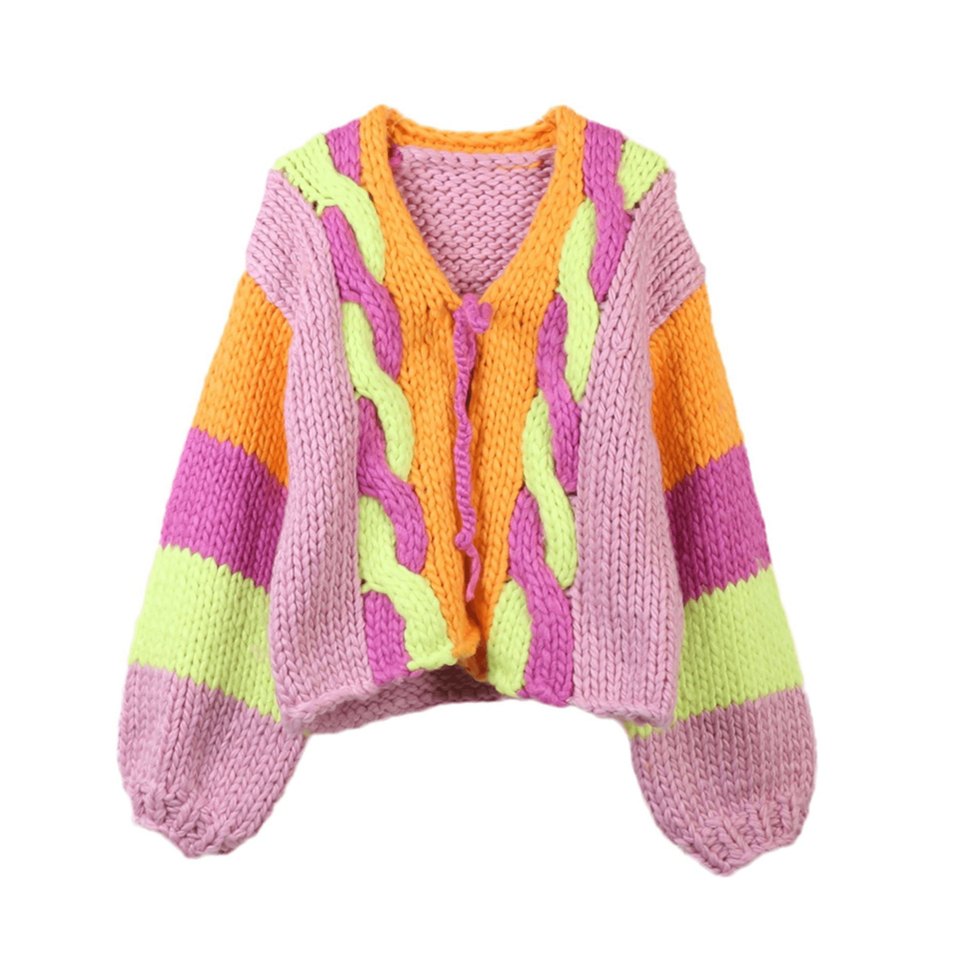 Pastels Lantern Sleeves Knit Cardigan - Kelly Obi New York